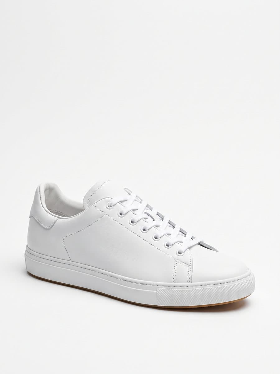 White leather sneaker with a soft natural shadow