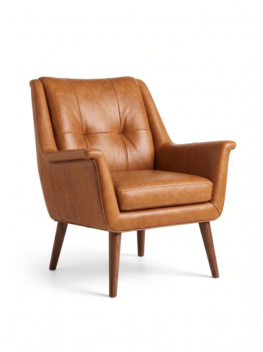 Tan leather armchair cut out on white